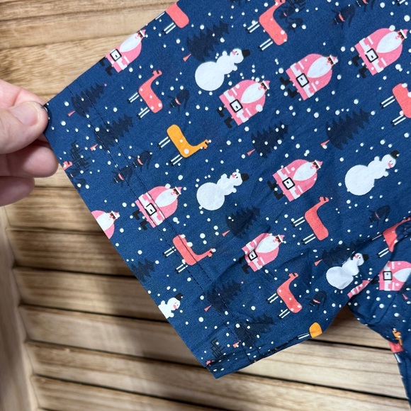 Rugby Men's Navy Blue Christmas Snowman Santa Reindeer Patterned Shirt Size L - Picture 2 of 8